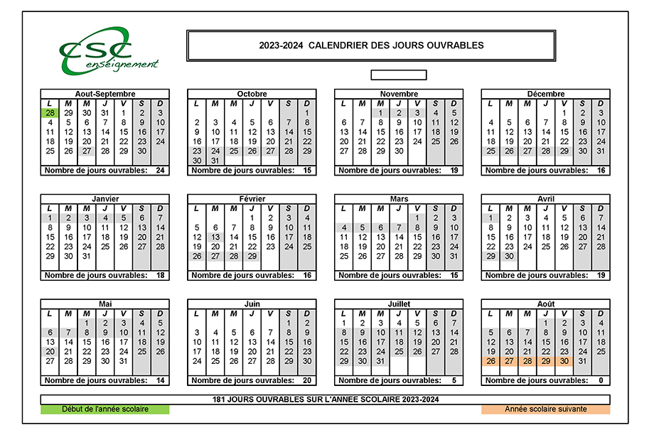 Calendrier Scolaires 2023-24